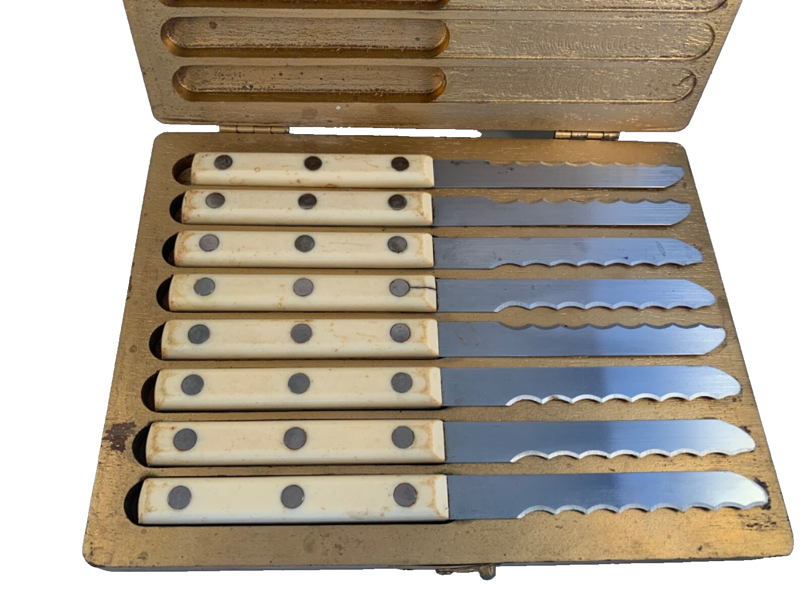 Steak Knives Bakelite Handles Simmons Set of 8 Stainless Original Wood Box