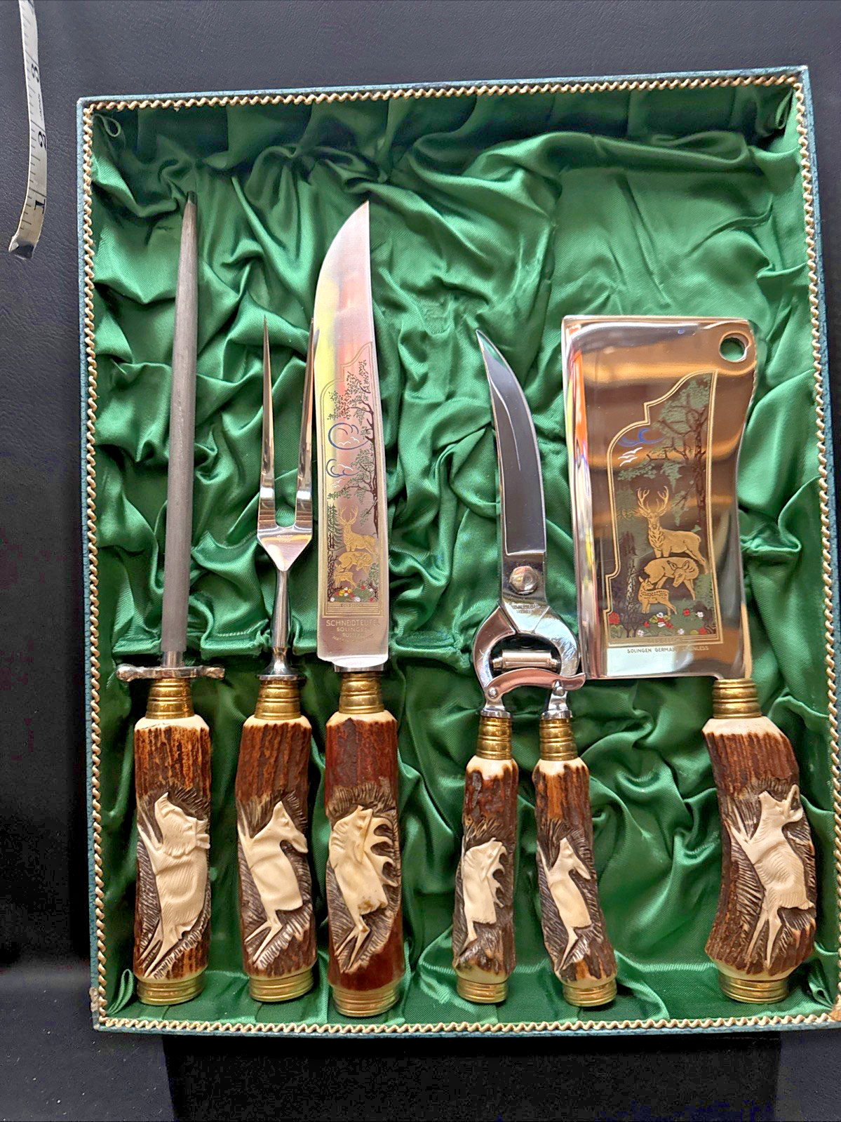 1950’s Walter Williams Solingen Germany Antler Knife Carving Set 5 Piece