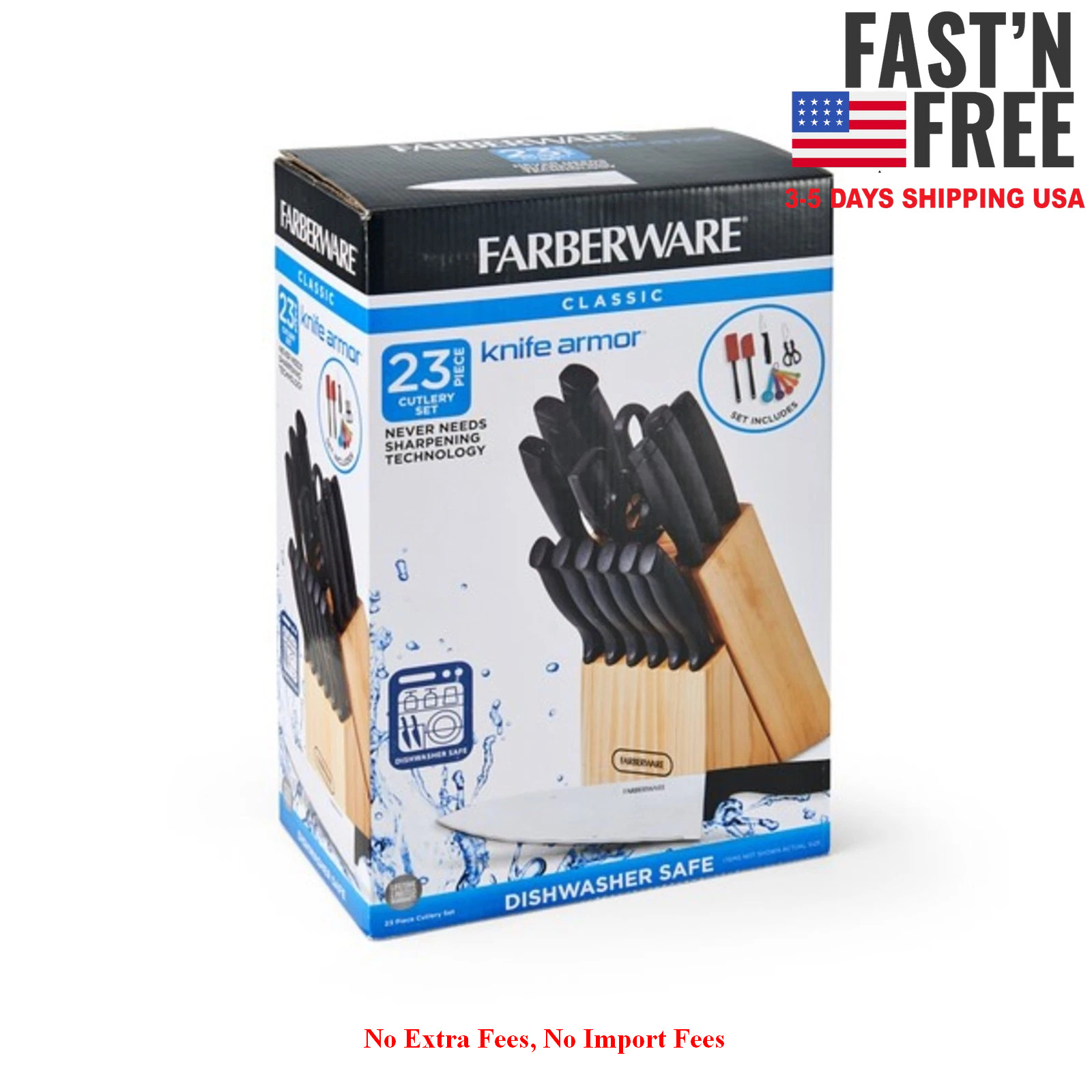2Pack Farberware 23Pc Cutlery Set Stainless Steel Never Needs Sharpening Black