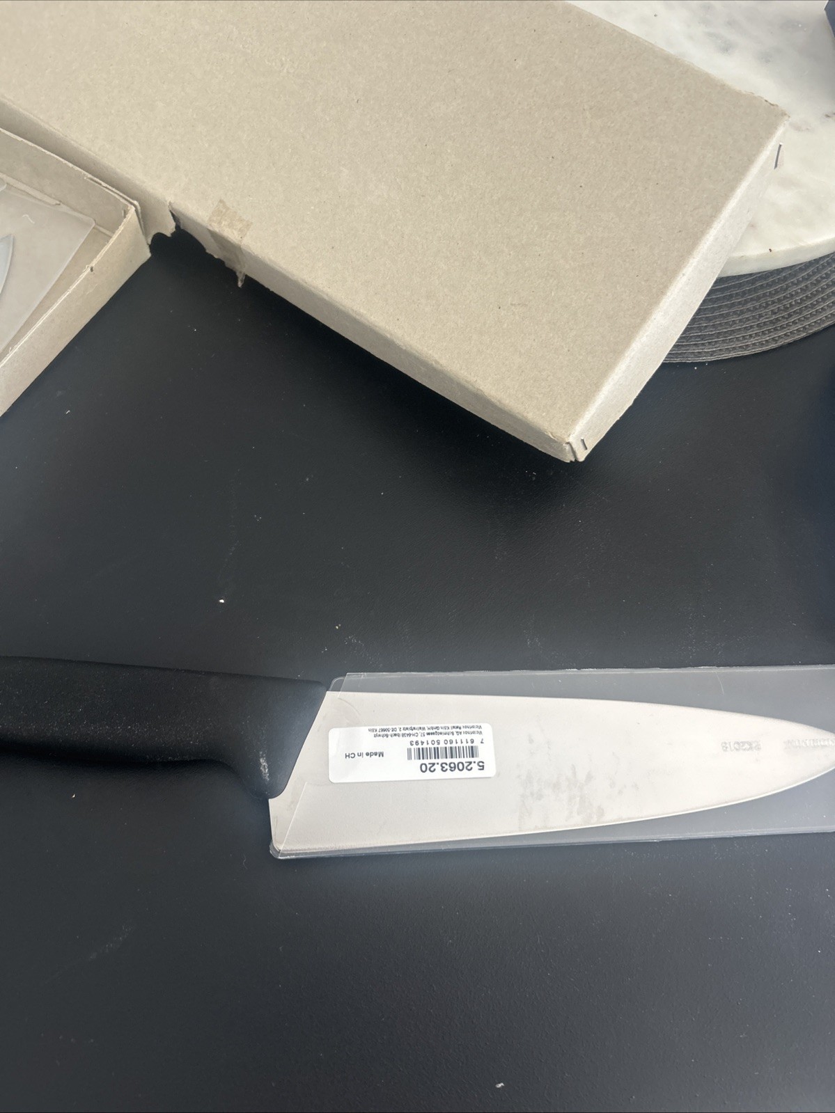 Victorinox Swiss Army 5.2063.20 Black Fibrox Pro Straight Chef Kitchen Knife 8″