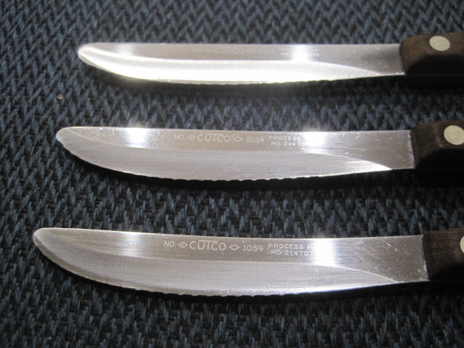 VTG Set of Three (3)three Cutco USA 1059 Serrated Steak Knives Brown Wood Handle