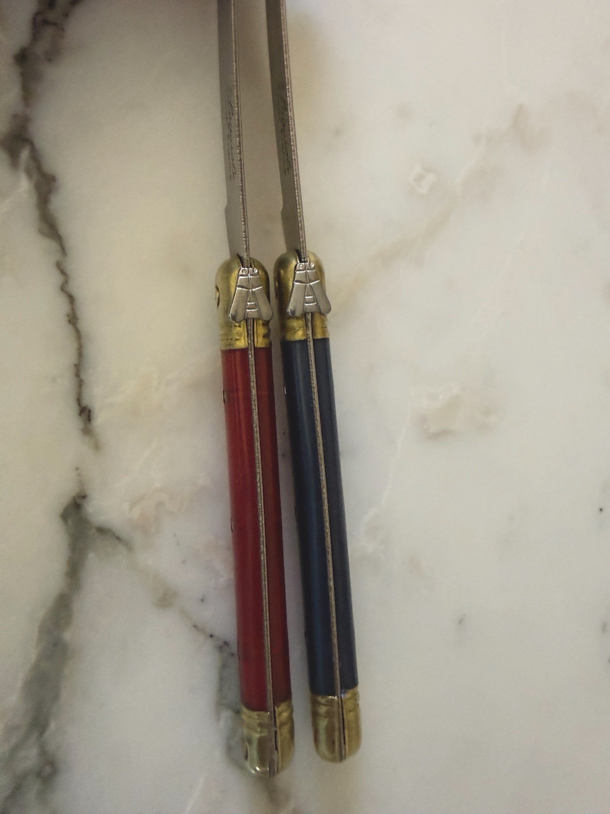 Laguiole Inox 6″ Spreader Knife Set of 2 Blue/Red France