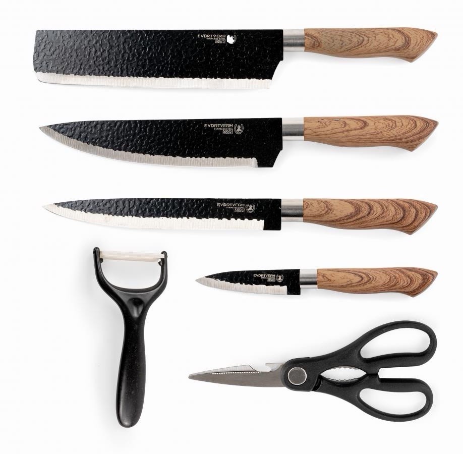 🔪 EREASTHQS 6 Pc Kitchen Sharp Knife Set Non-Stick Coated Stainless Steel Blade