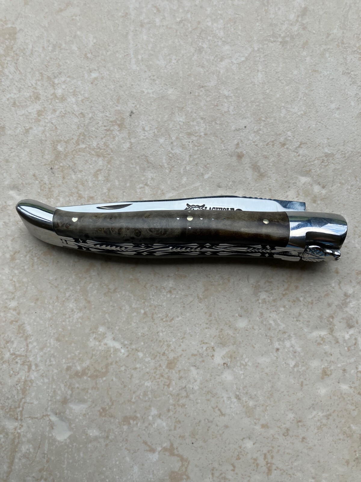 Laguiole En Aubrac Luxury Folding Pocket Knife W/ Poplar Burl Handle, 4.75-In