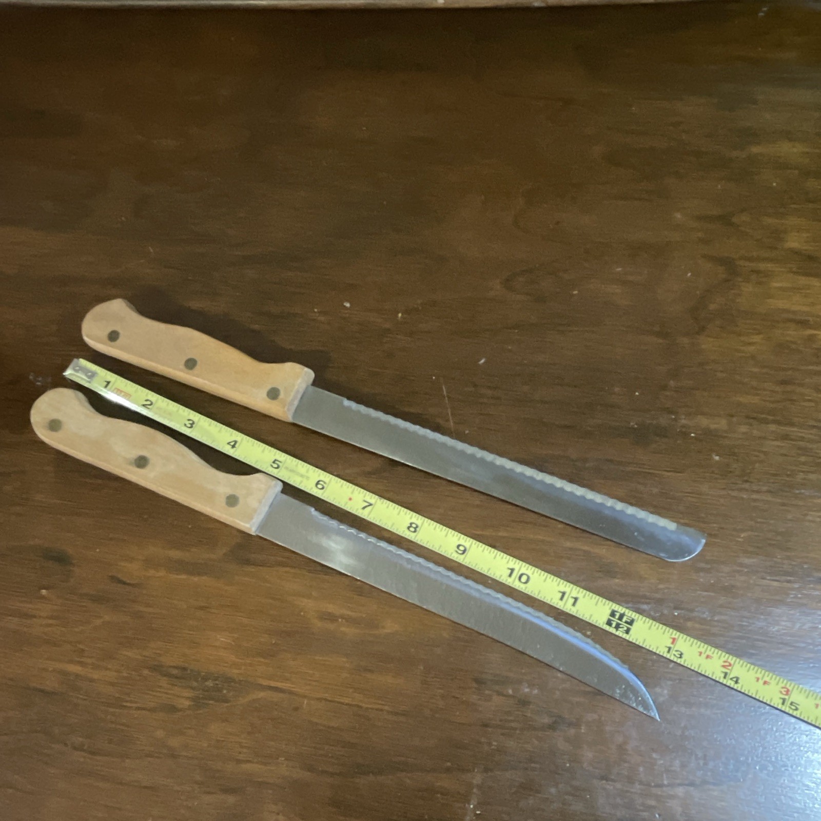 Set of 2 Stainless Steel Serrated Steak Knives with Wood Handles 13 Inches Long