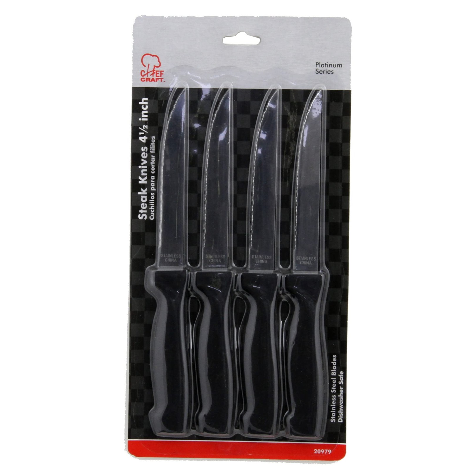 Chef Craft 4 Pack Stainless Steel Serrated Steak Knives Durable Kitchen Cutlery