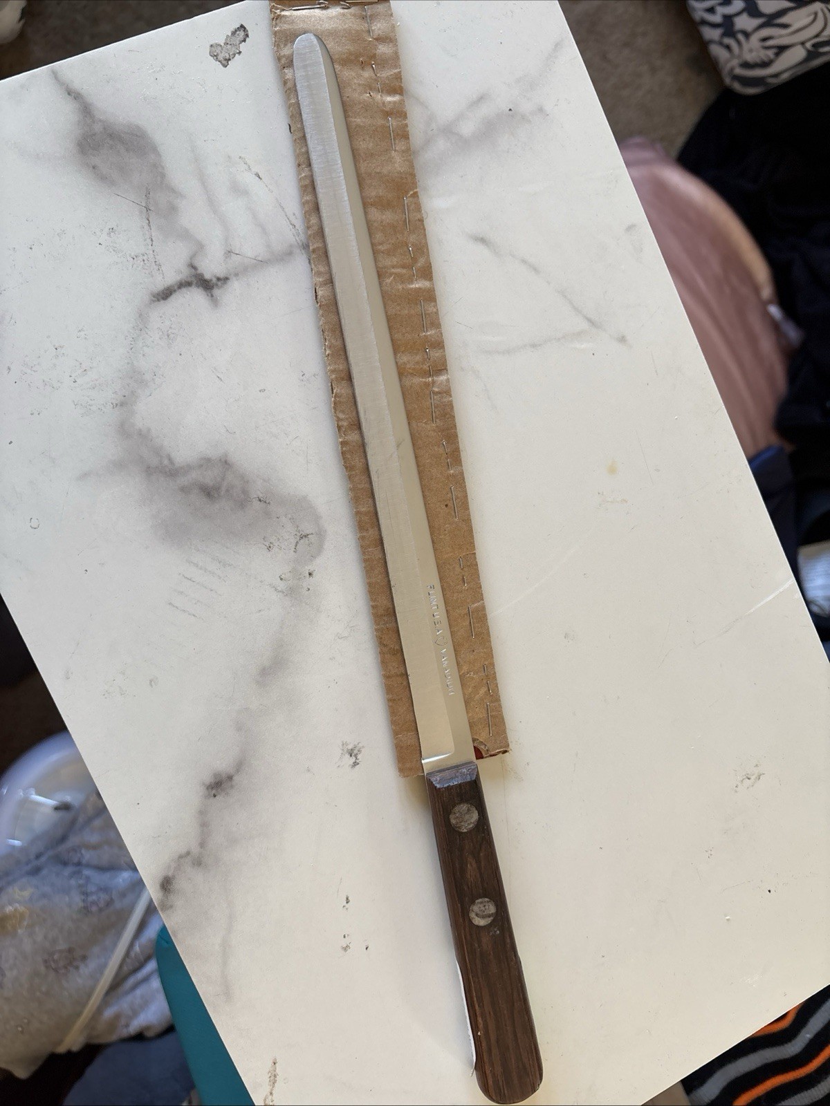 Flint Stainless Vandium 14” Slicing Knife Made In USA Wood Handle