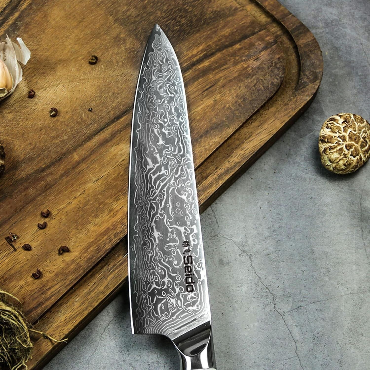 Seido Knives Takoizu Gyuto, 8″ Chef Knife VG-10 Super Steel, White Turquoise