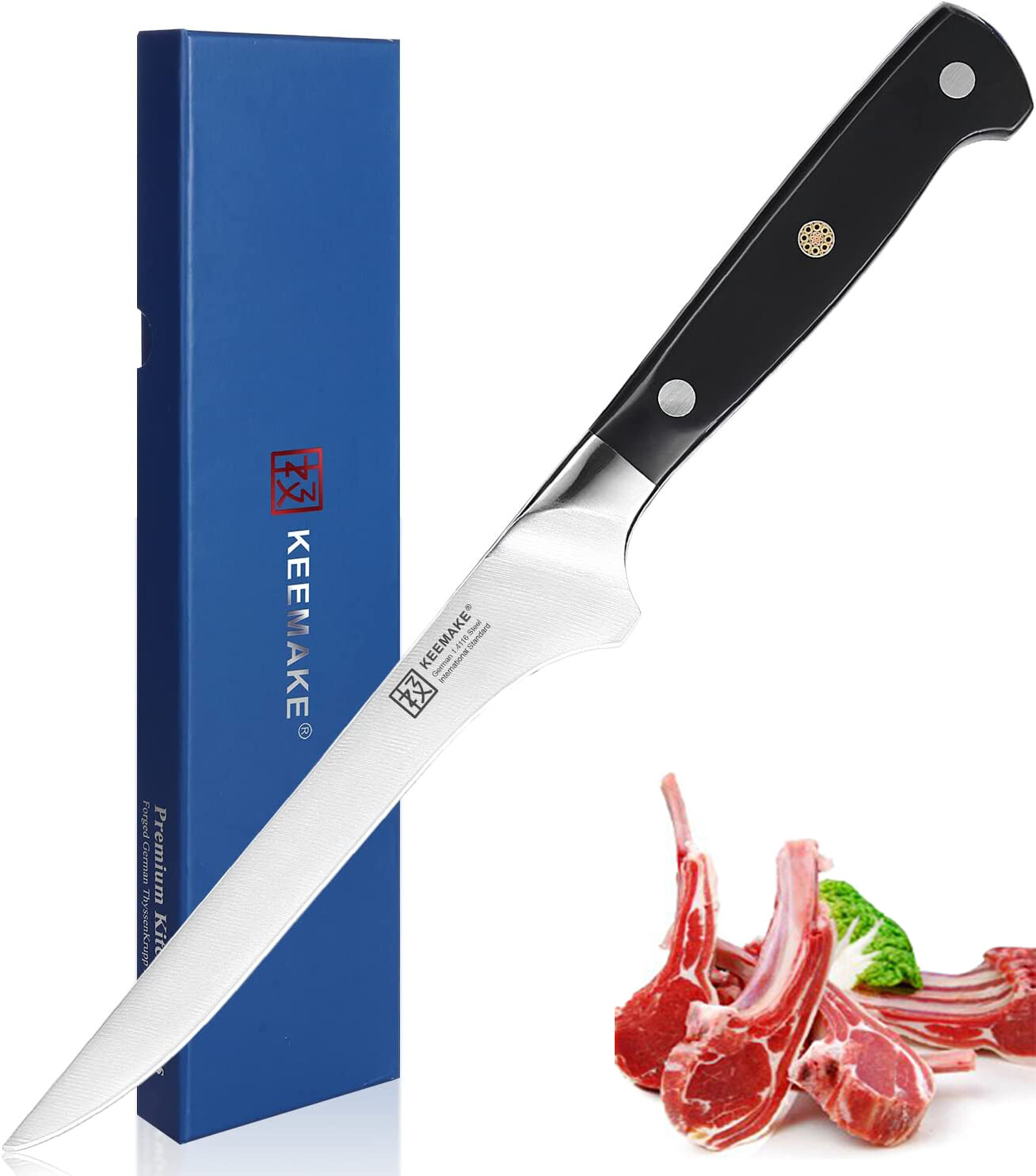 Keemake 5.5 inch Boning Knife 14cm Stainless Steel Butcher Knife Black Handle
