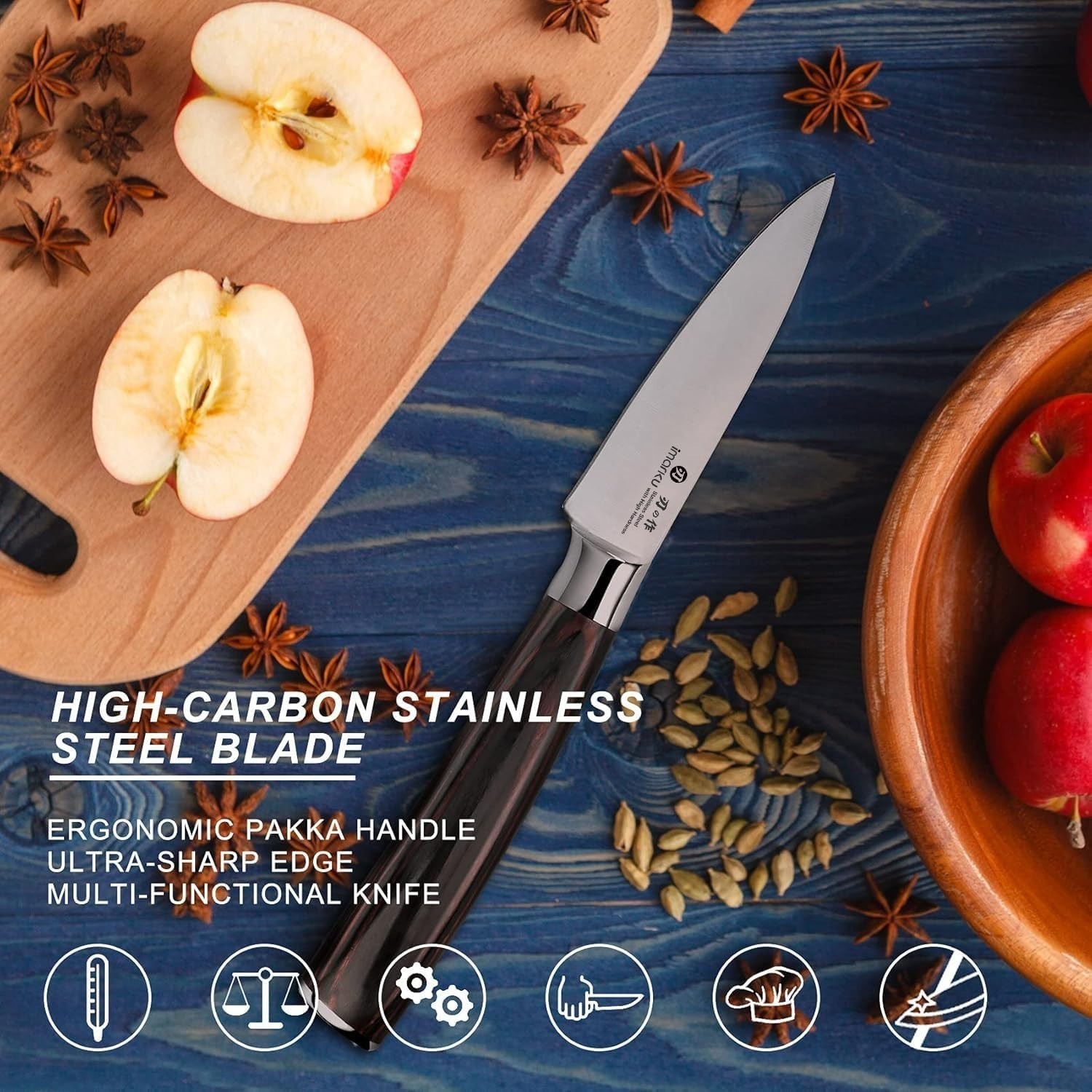 3.5 Inch Paring Knife with High Carbon Stainless Steel Blade & Pakkawood Handle