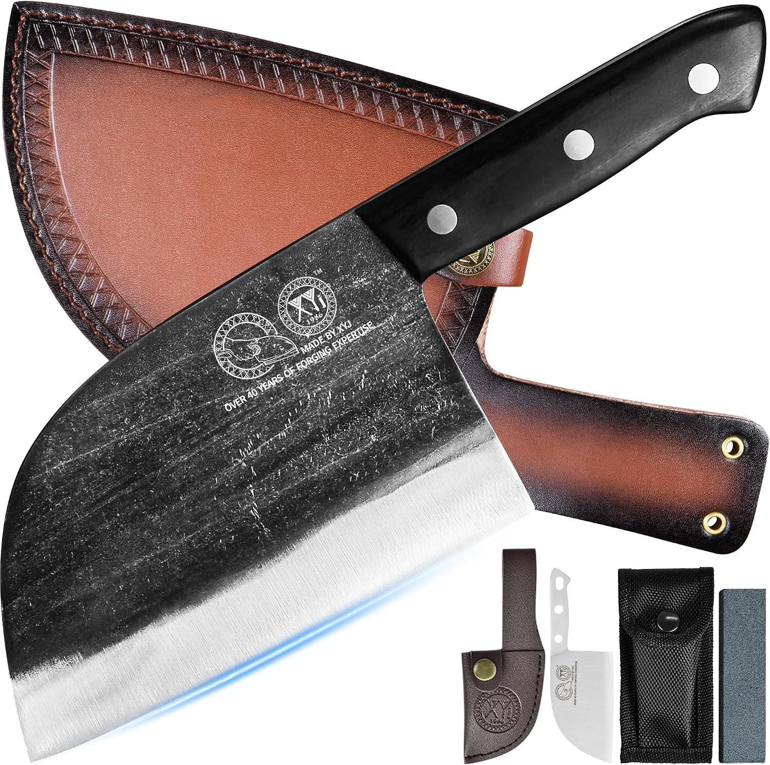 Authentic Serbian Chef Knife Set, Full Tang, Leather Sheath