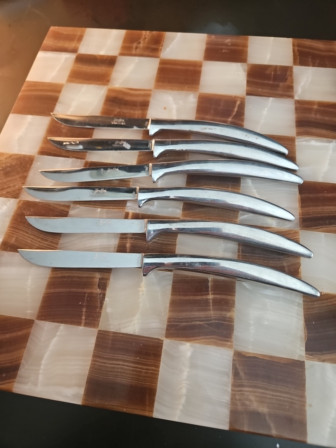Vintage GRIFFON Italian Polished Stainless Steel Steak Knife Set – 6 Knives