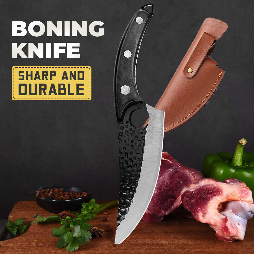Kitchen Cleaver Forged Knife Chop Butcher Boning Knife Damascus Stainless Steel