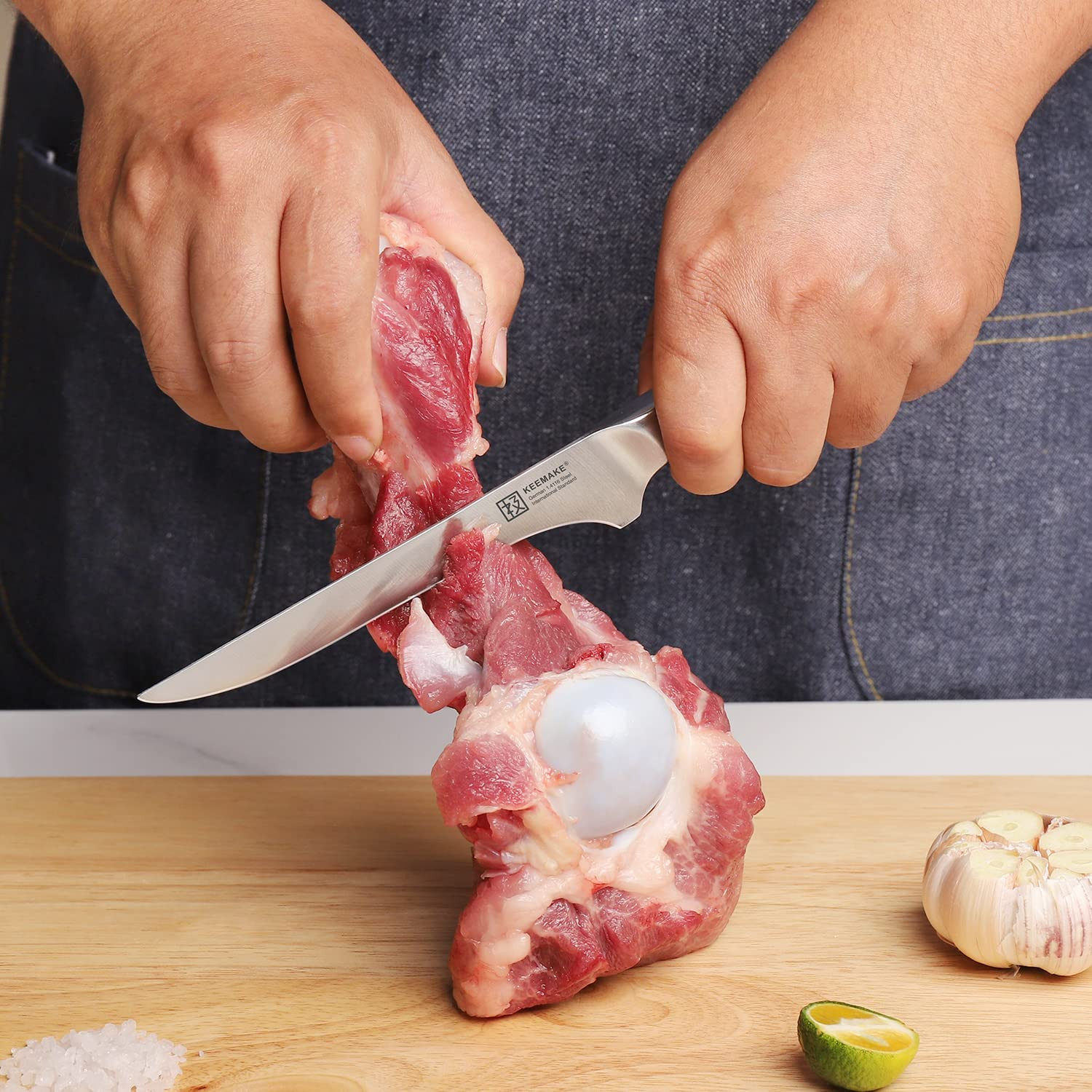 Keemake 5.5 inch Boning Knife 14cm Stainless Steel Butcher Knife Black Handle