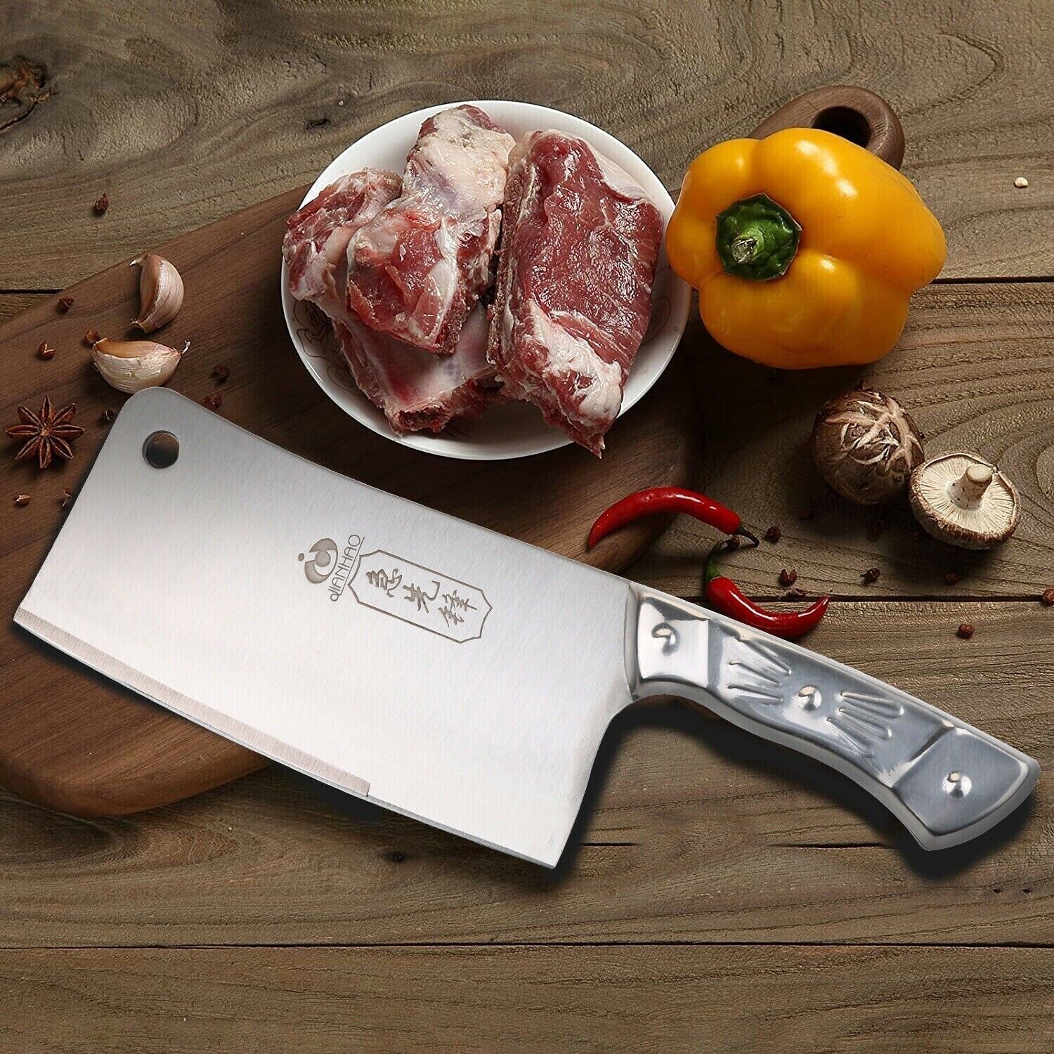 7 Inch Kitchen Cleaver Knife Chopper Butcher Stainless Steel for Home Restaurant