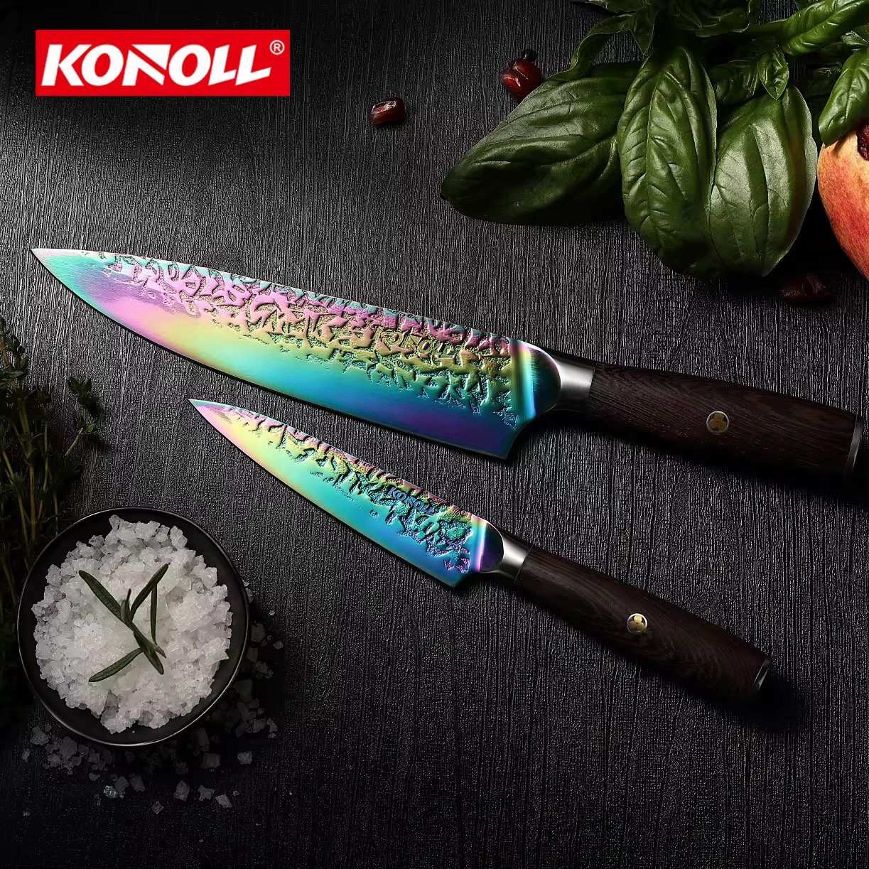 High Quality Titanium Coating 2 Pcs Kitchen Knife Set 5Cr15Mov Steel Profession