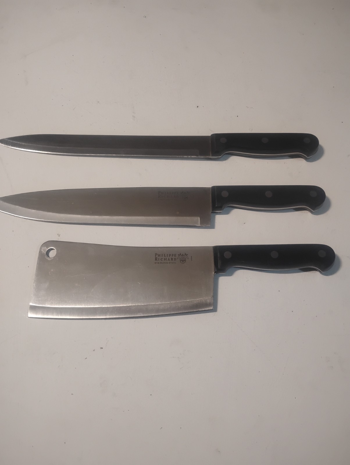 Philippe Richard 3-Piece Stainless Steel Knife Set Chef Cleaver Slicer, Black