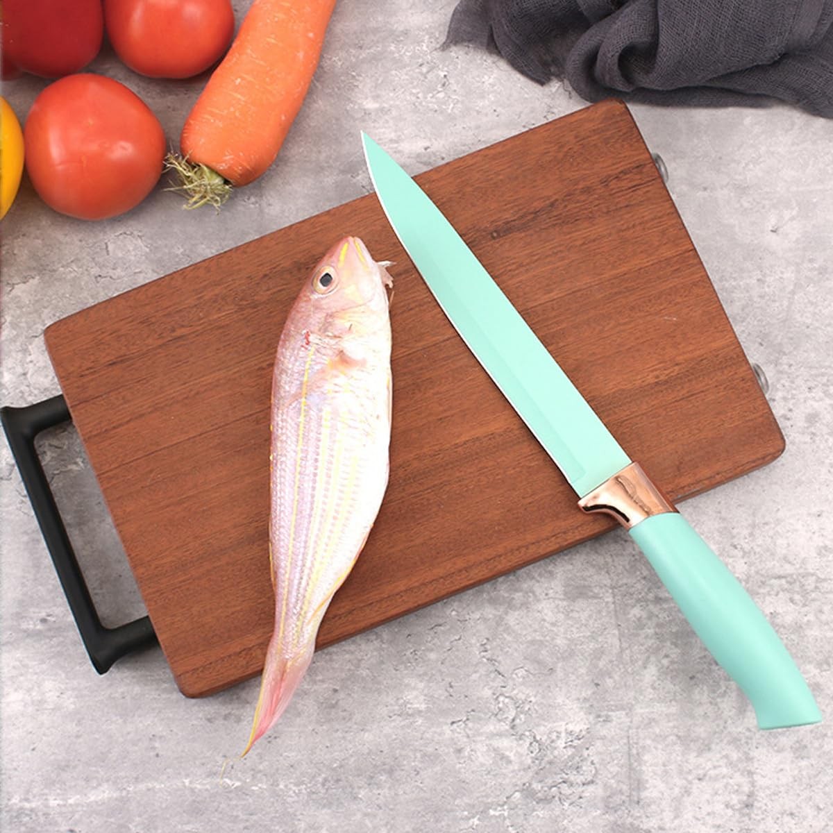Kitchen Knife Set, 9Pcs Stainless Steel Non Stick Knife Block Set, Sharp Cutl…