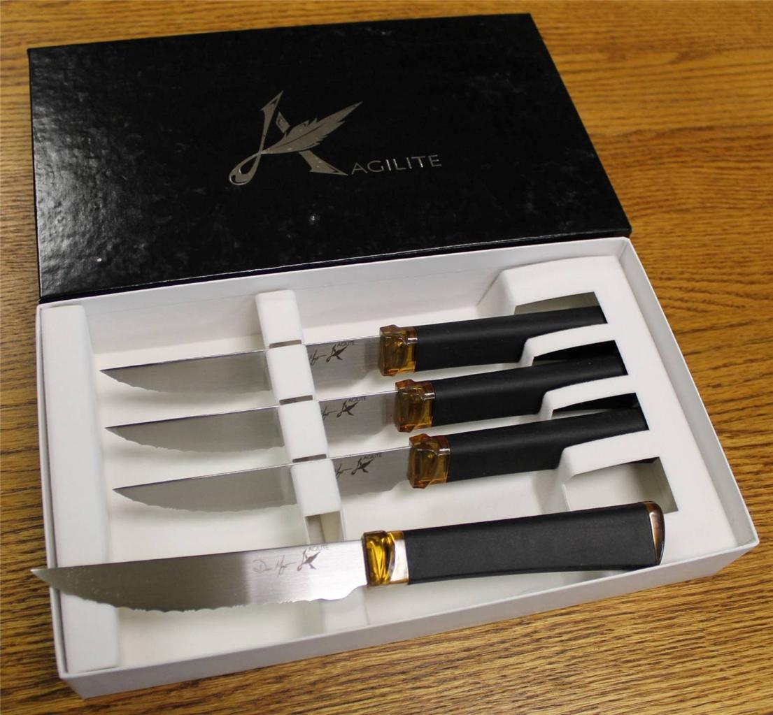 Ontario Agilite 4 Piece Serrated Steak Knife Cutlery Set # 2565 USA 14C28N NEW!