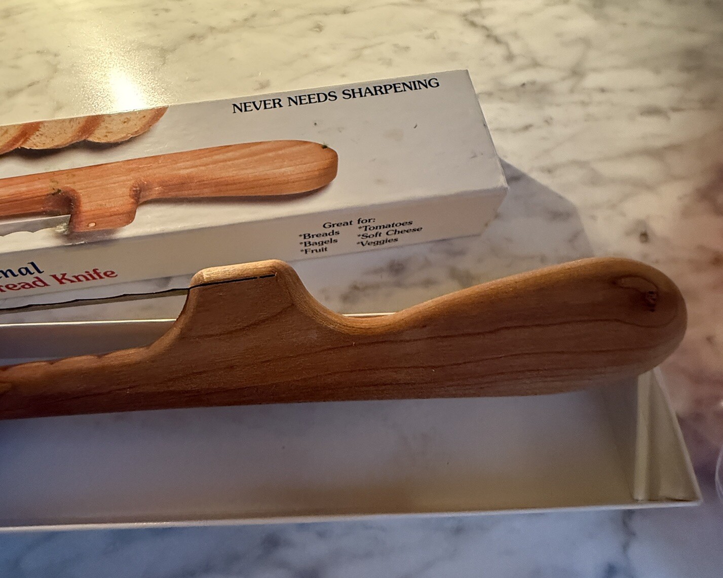 Mountain Woods The Original Fiddle Bow Bread Knife Cherry Wood Right Hand W/ Box
