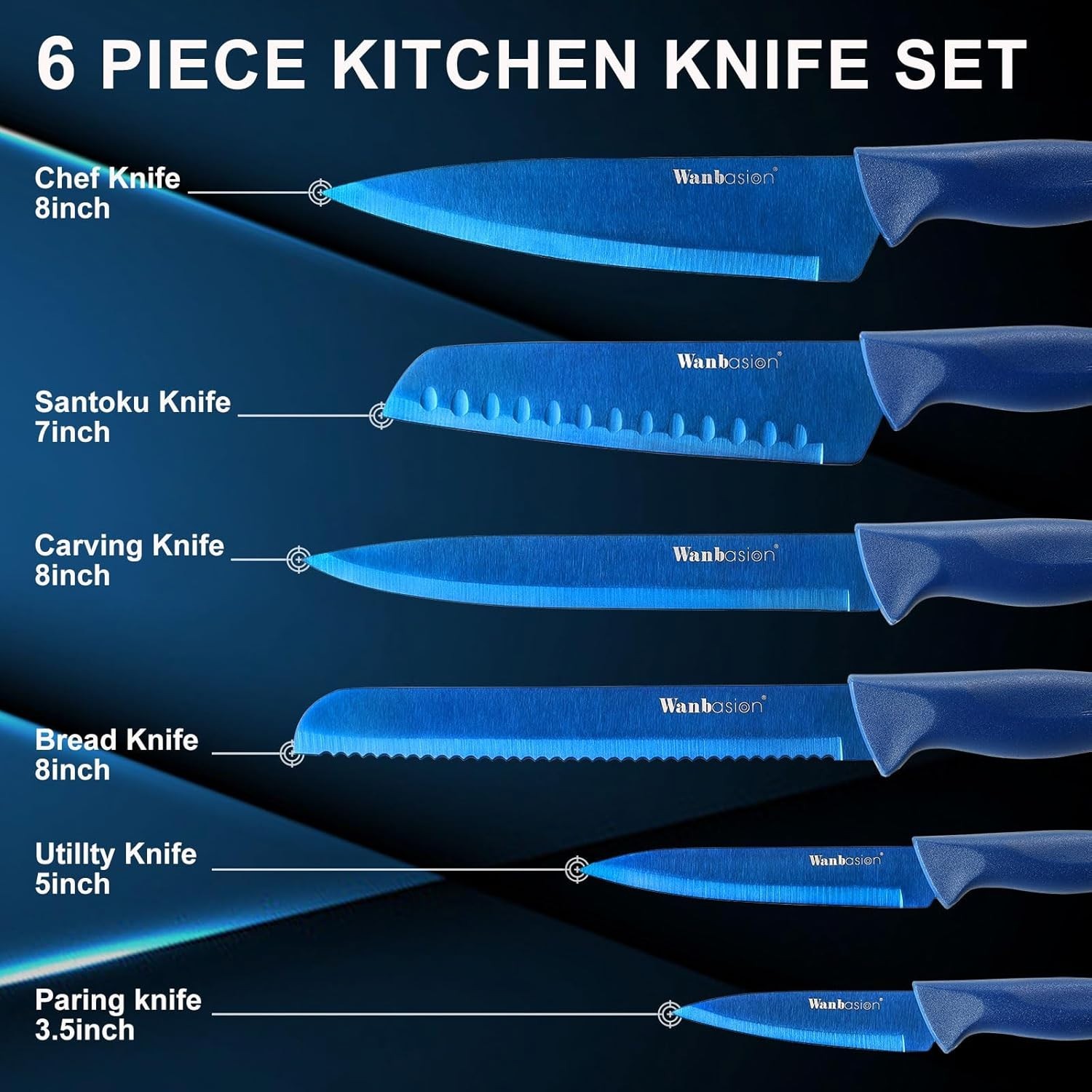 Flexible Blue Chef Knife Set – Precision Edge Technology, Safe Sheath Included