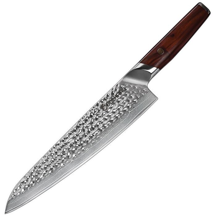 Coolhand Fixed-Blade Chef’s Knife 9.5″ Hammered Stainless Blade Cocobolo Wood