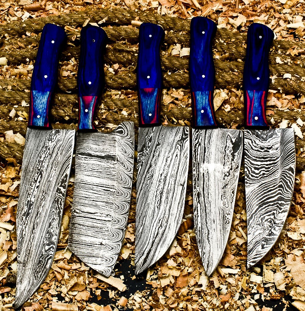 CUSTOM HANDMADE FORGED DAMASCUS STEEL CHEF KNIFE KITCHEN CHEF KNIVES SET