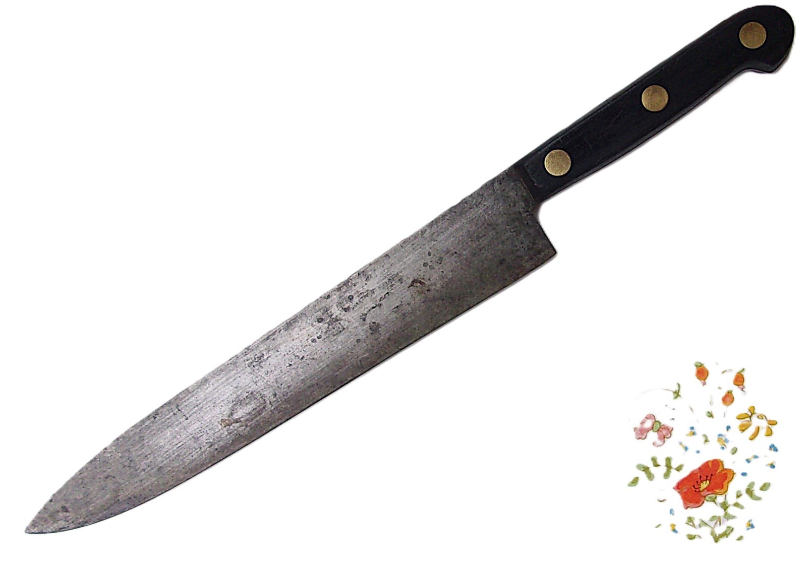 Vtg/Antique 10.5” Carbon Steel Chef Knife Wood Handle Overall 15.5”