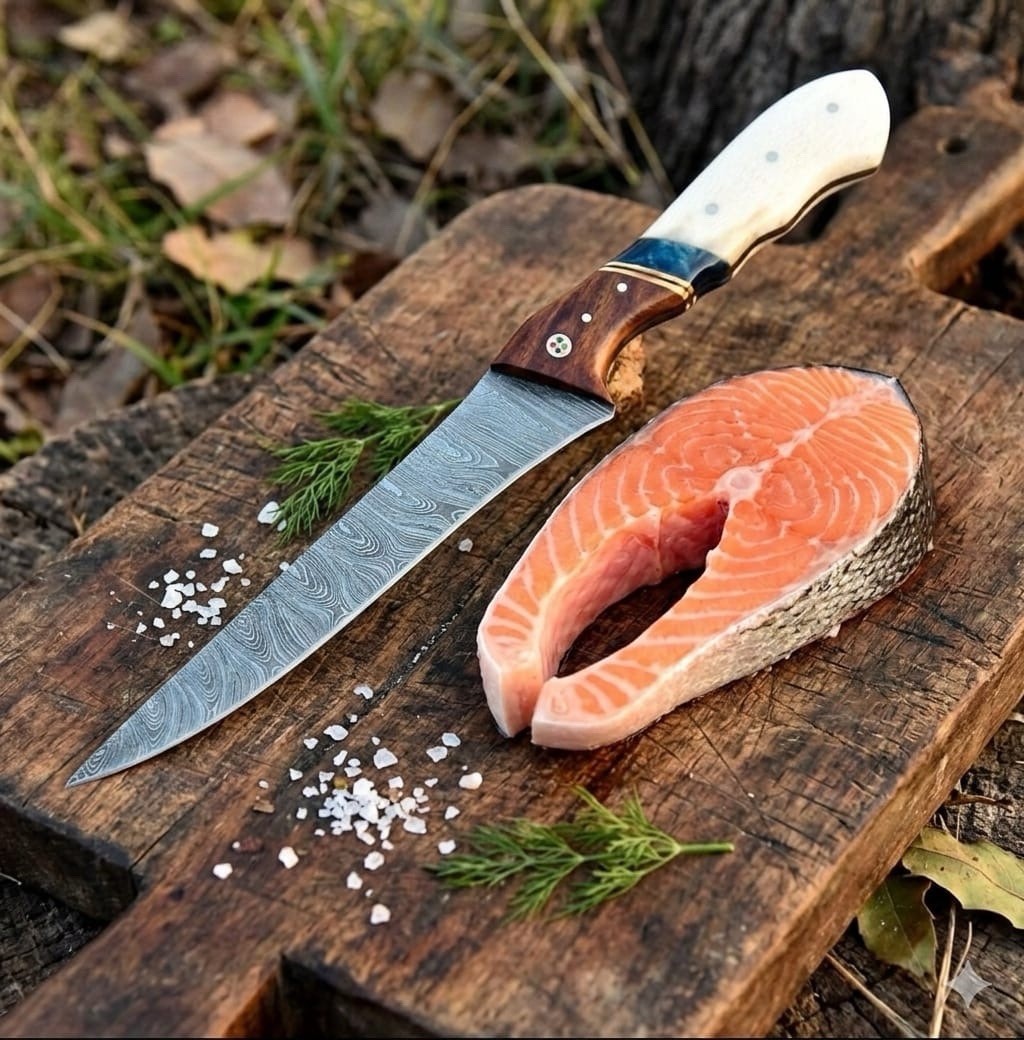 Handmade Damascus steel Fix Blade chef knife kitchen Fillet Knive