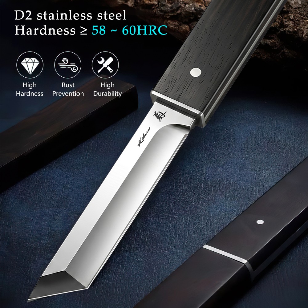 D2 Steel Fixed Blade Knife Samurai Straight Tanto Knife Sword Handmade Japanese