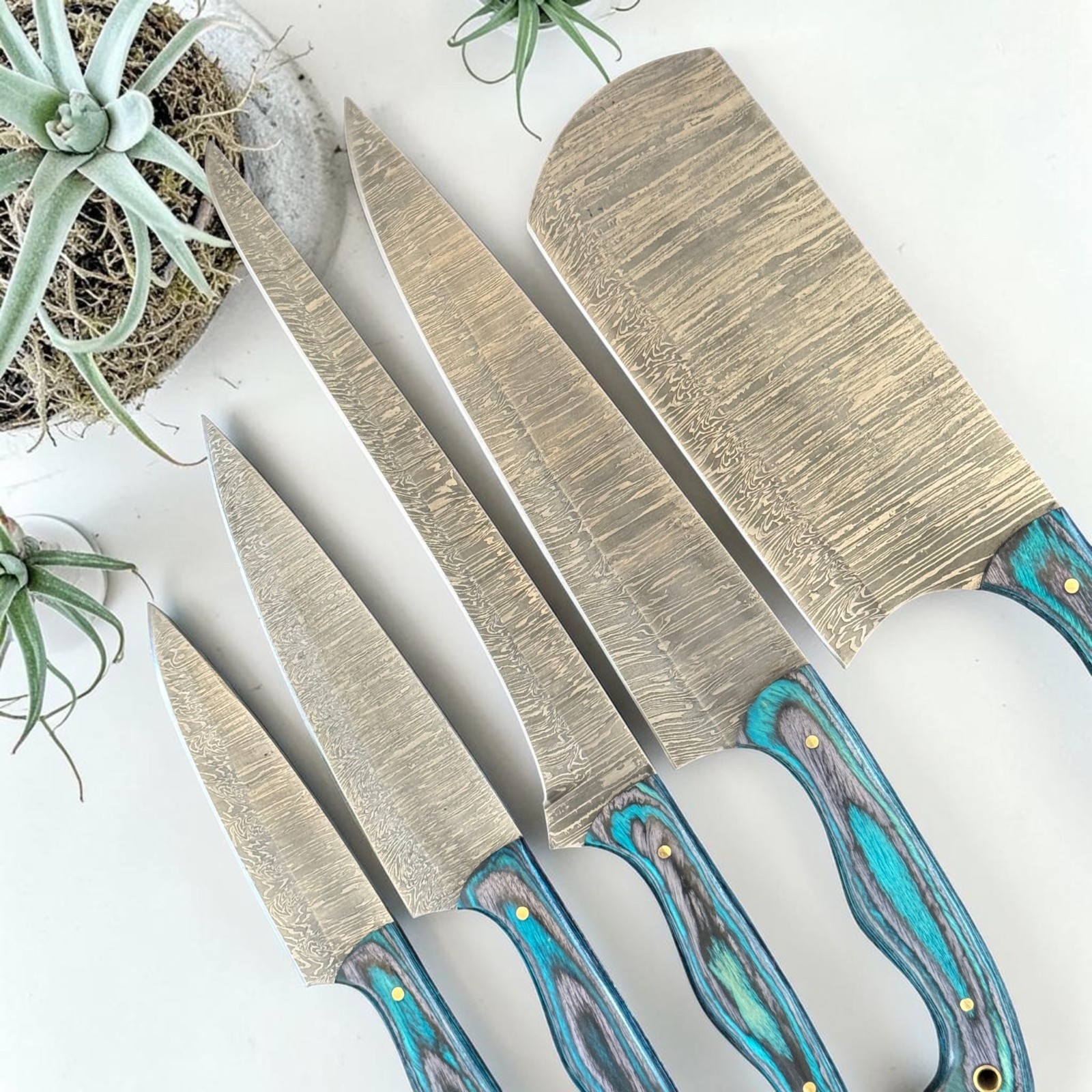 Chef Set 5 Pcs | Damascus Steel | Premium Pakka Wood | Leather Sheath | D548