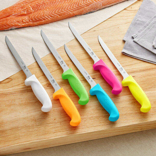 8″ Narrow Semi-Stiff Fillet Knife NSF Dishwasher Safe (select color below)