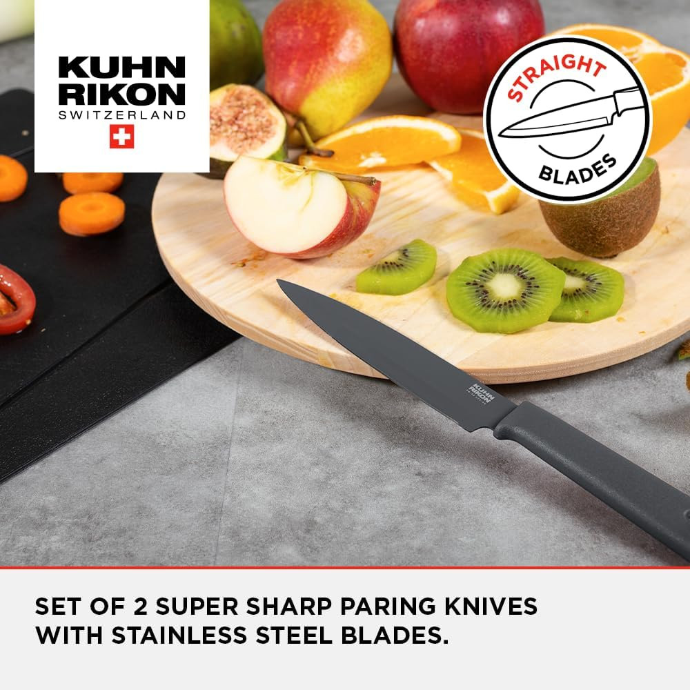 COLORI+ Non-Stick Straight and Serrated Paring Knives with Safety Sheaths, Set o