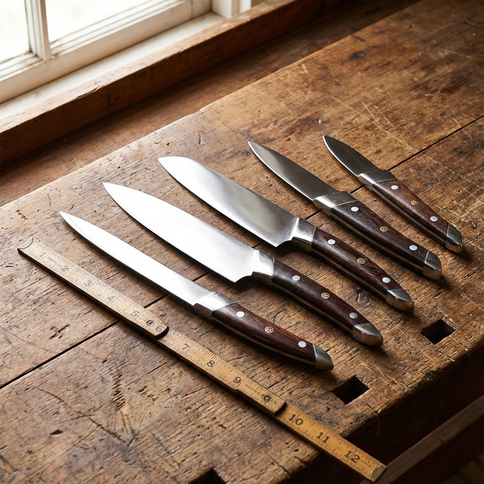 SK Customs Hearthstone Legacy 5-Piece Kitchen Knife Set Luxury Gift Leather Roll