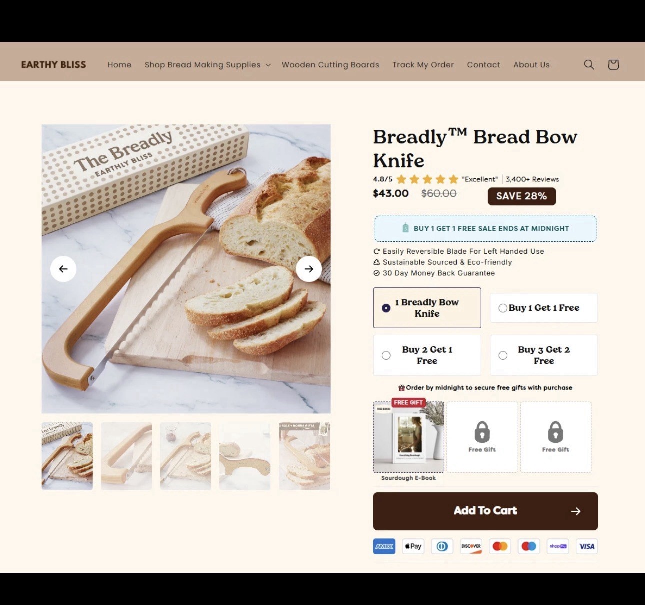 Earthly Bliss Breadly™ Bread Bow Knife – Reversible Serrated Blade (Unused)