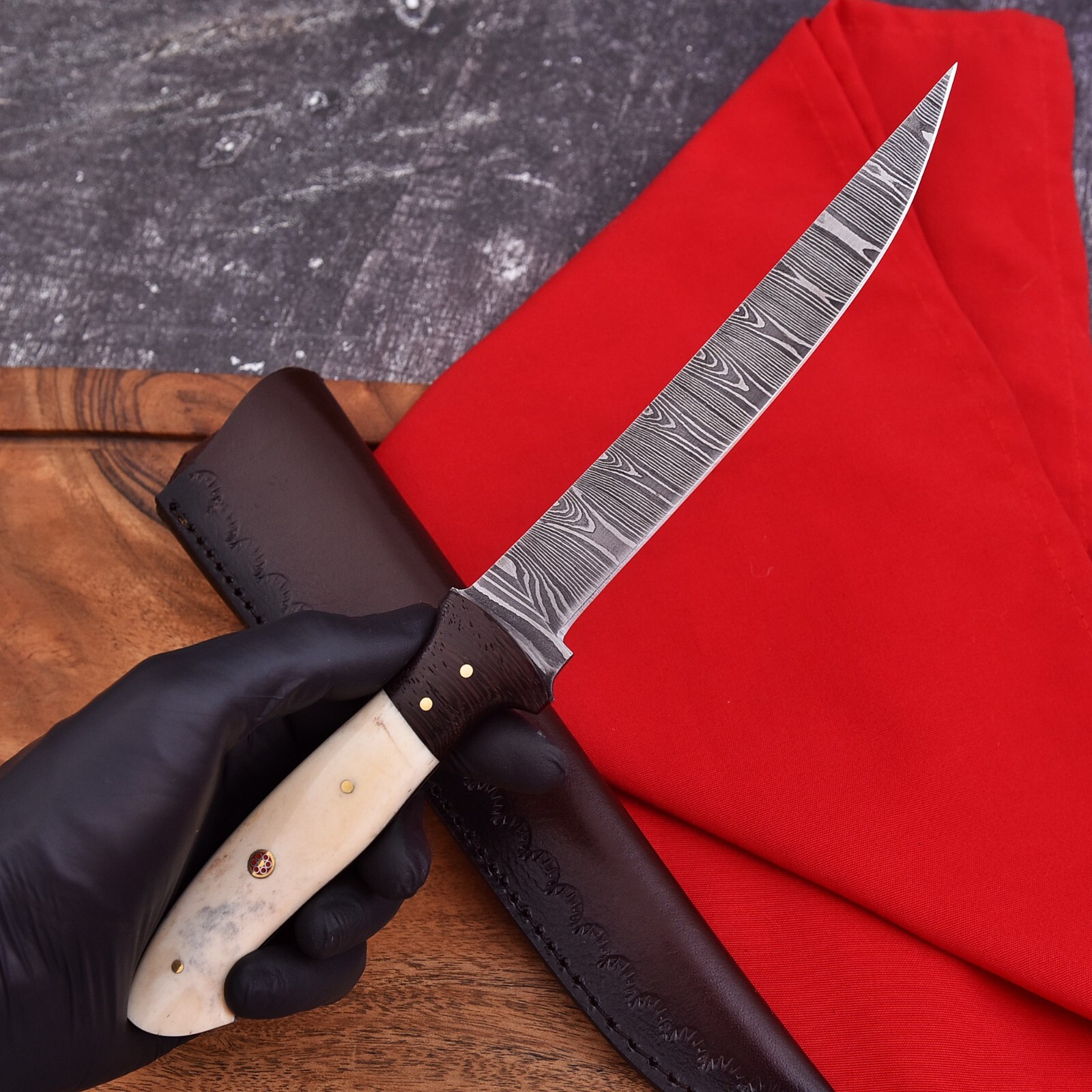 BG Custom Forged Damascus Steel Fillet Knife Hunting Fishing Chef Kitchen Knife
