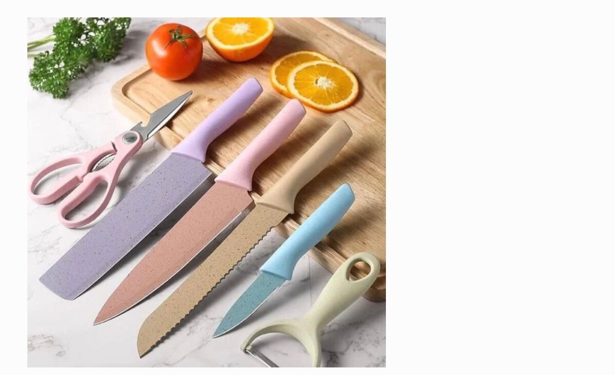 6 pieces pastel colour knife carbon steel knife set good quality dishwasher safe