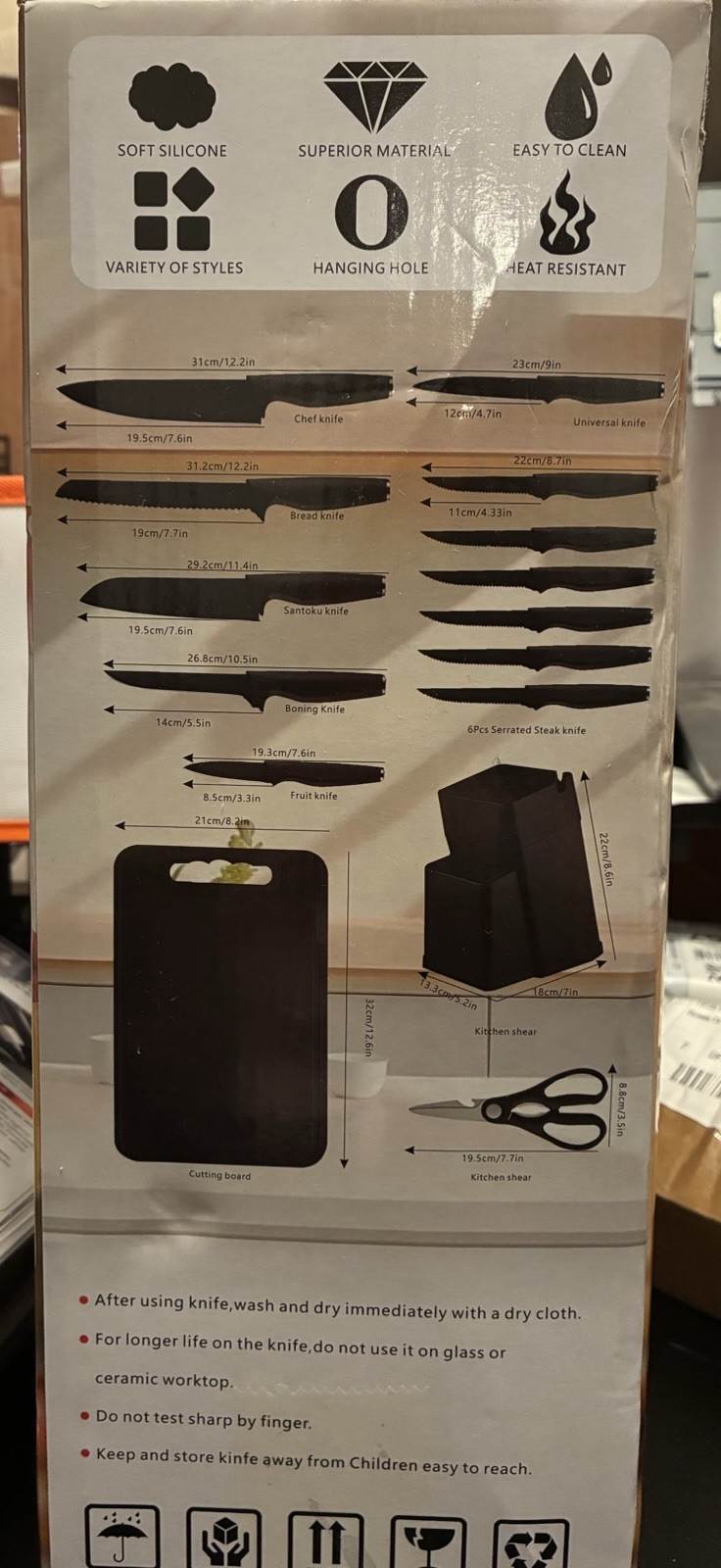 15-Piece Kitchen Knife Block Set – Matte Black High-Carbon Stainless Steel – NOB
