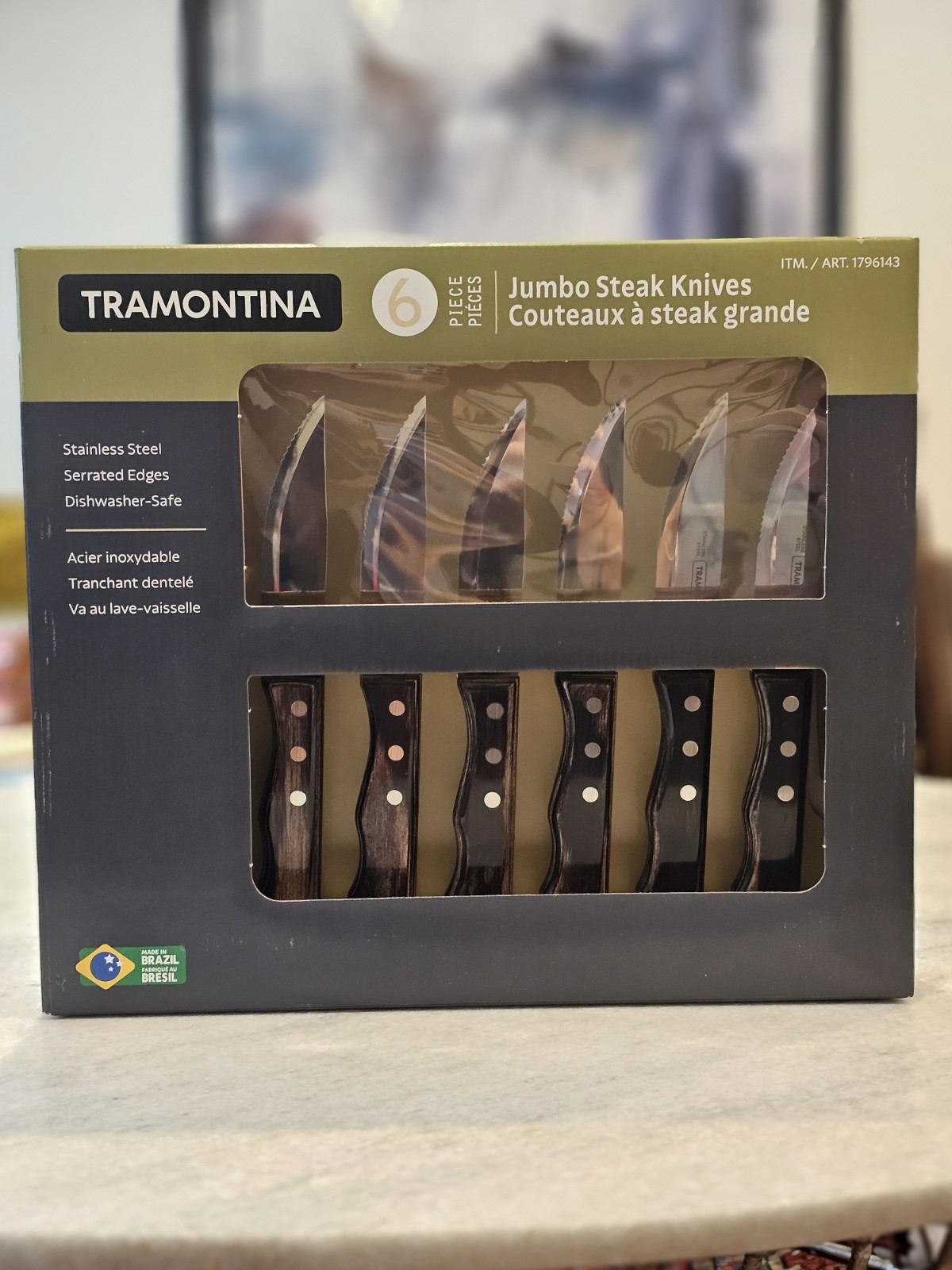 Tramontina 6 Piece Jumbo Steak Knives Set Stainless Steel Serrated Blades NEW