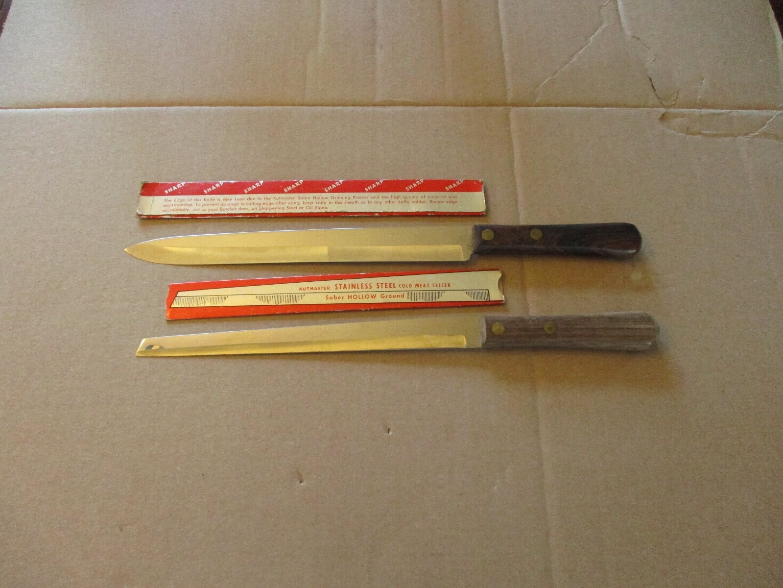 2 Vintage Kutmaster Slicer Knives w/Guards Made in USA