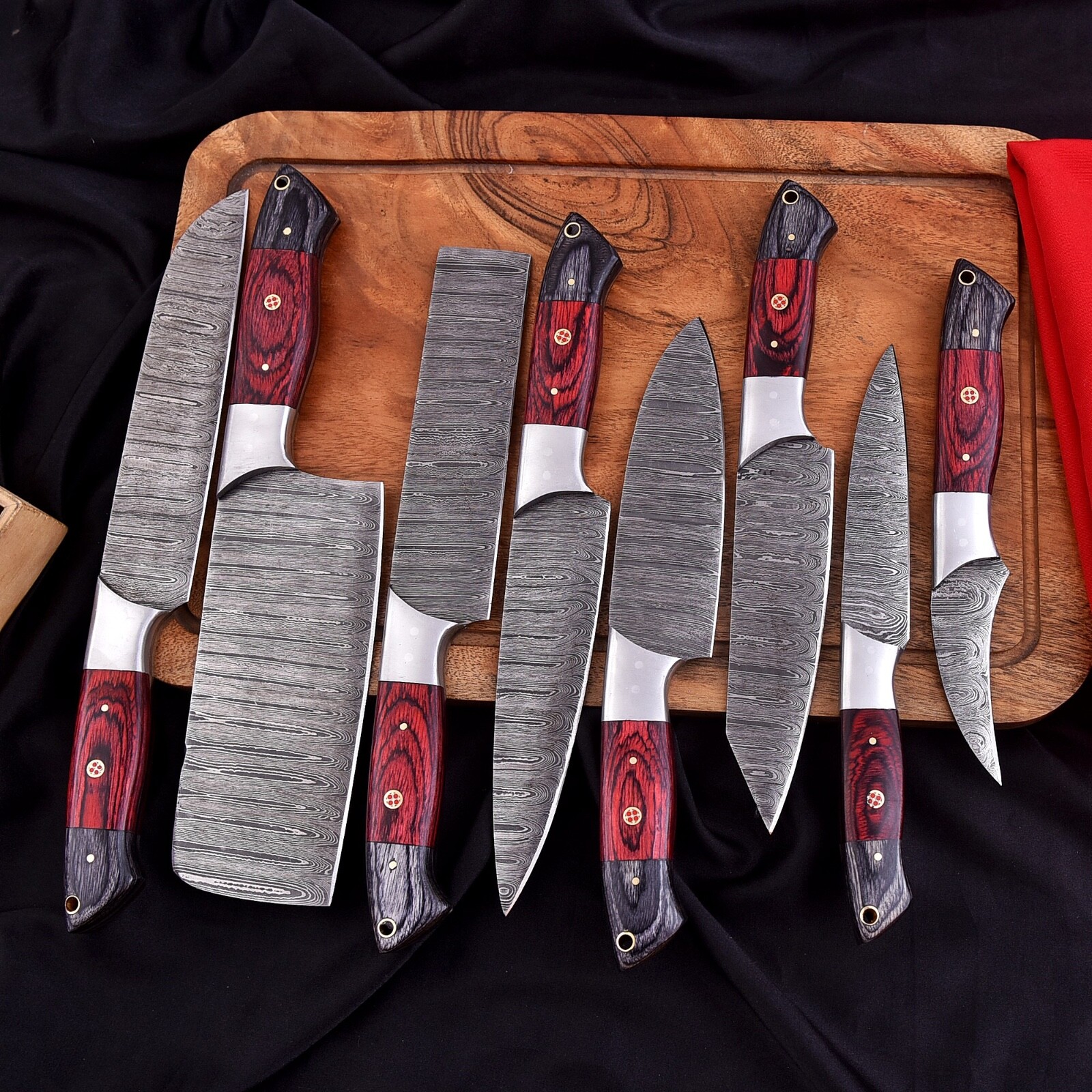 8 Pieces Handmade Forged Damascus Steel Chef Knives Kitchen Knife