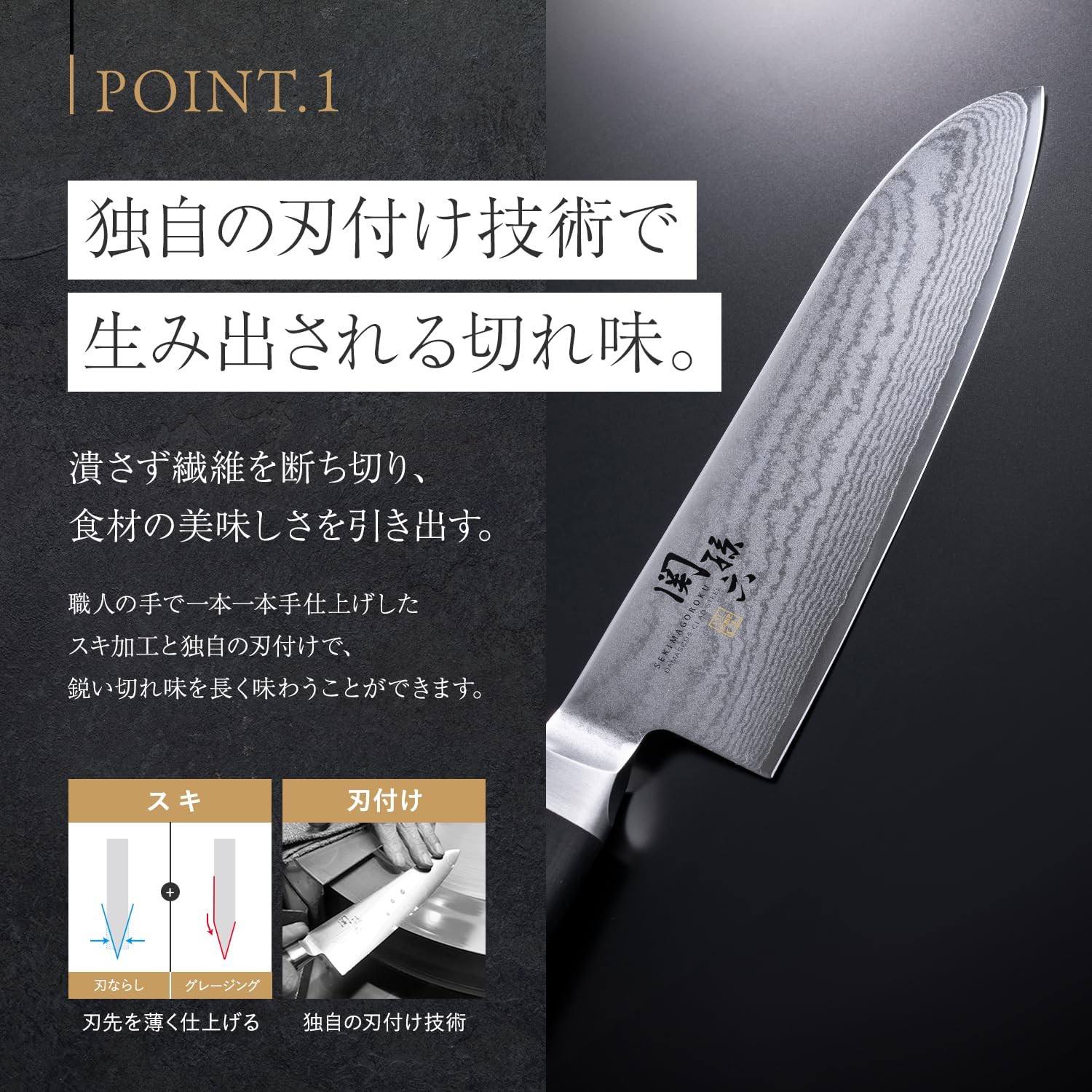 Kai Corporation Seki Magoroku Santoku Knife, Damascus Steel, 165mm, Made in Japa