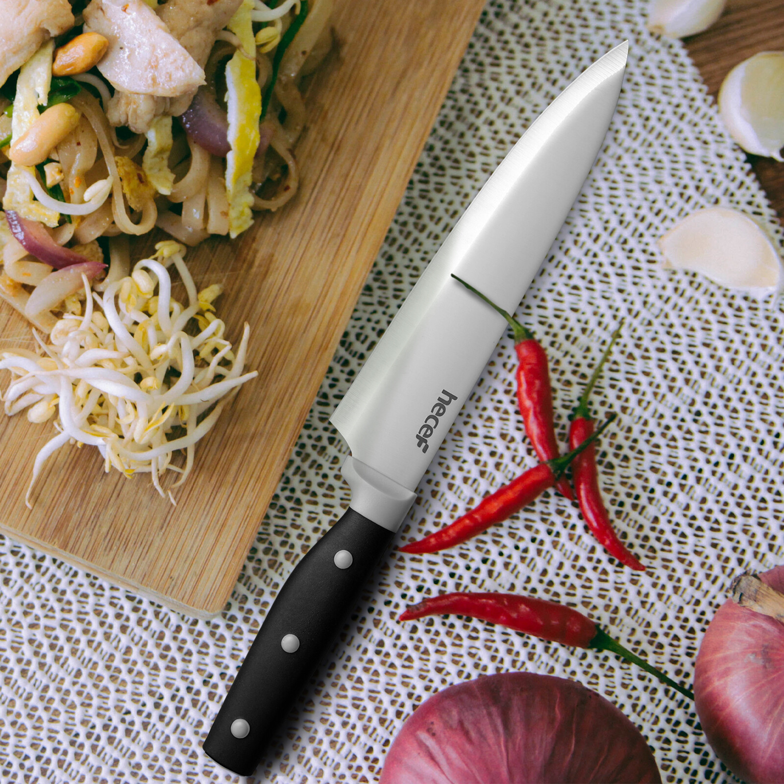 Japanese Santoku Knife Set with Gift Box Sharpener Super Sharp Kitchen Knives