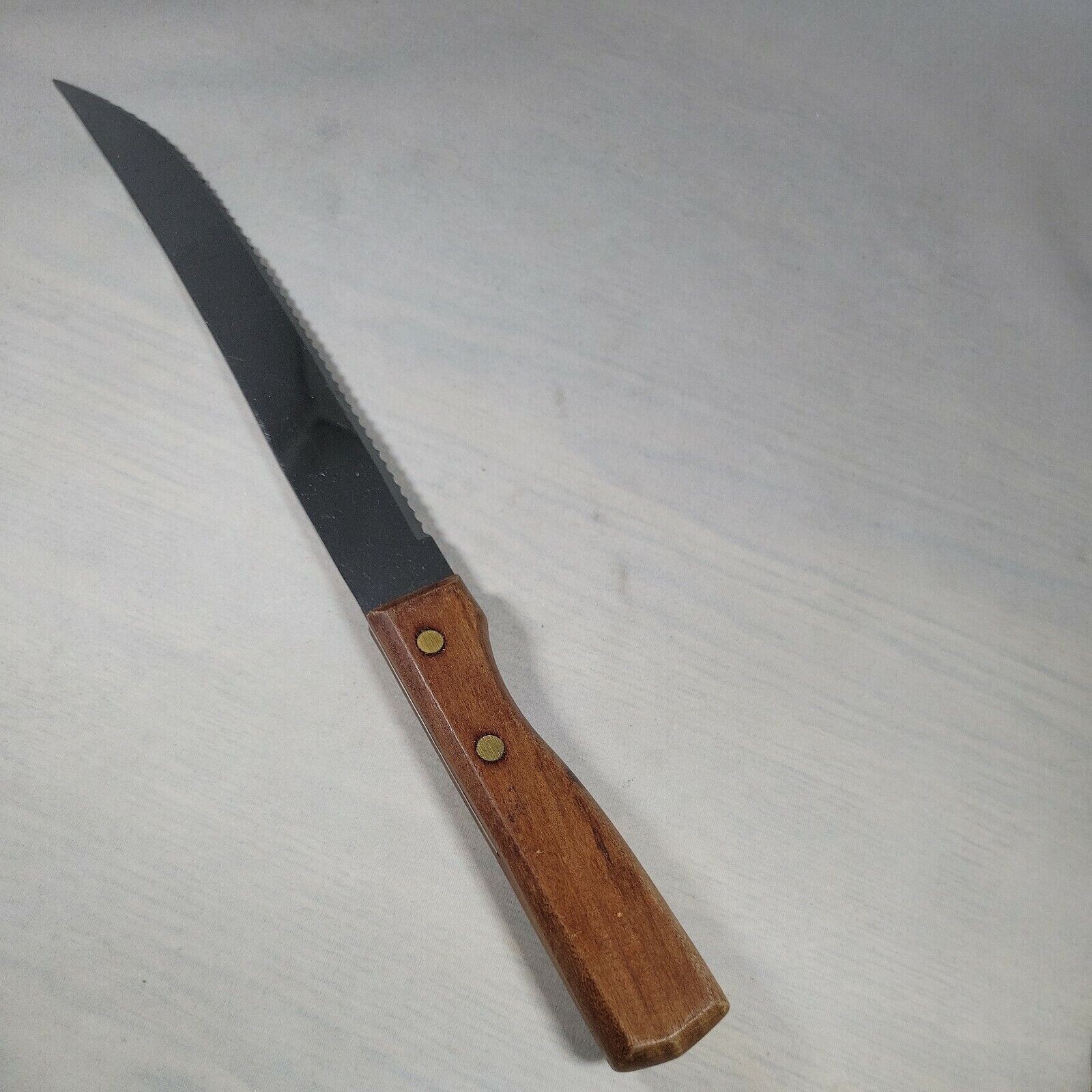 Tramontina Inox Knife 8″ Blade Full Tang Wood Handle Stainless Bread Knife Vtg