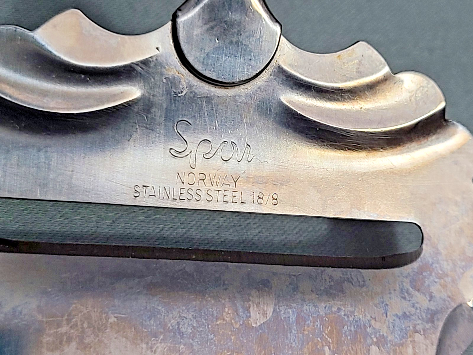 Vtg Spor Norway stainless steel teak wood handle cheese knife mid century modern