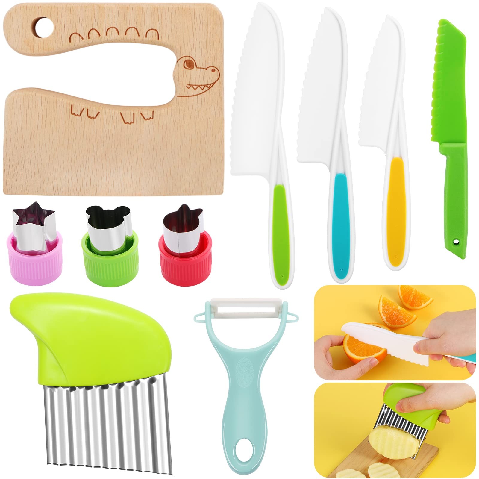 CCOZN 10PCS Kids Knife Set Toddler Safe Knives for Real Cooking Serrated Edges