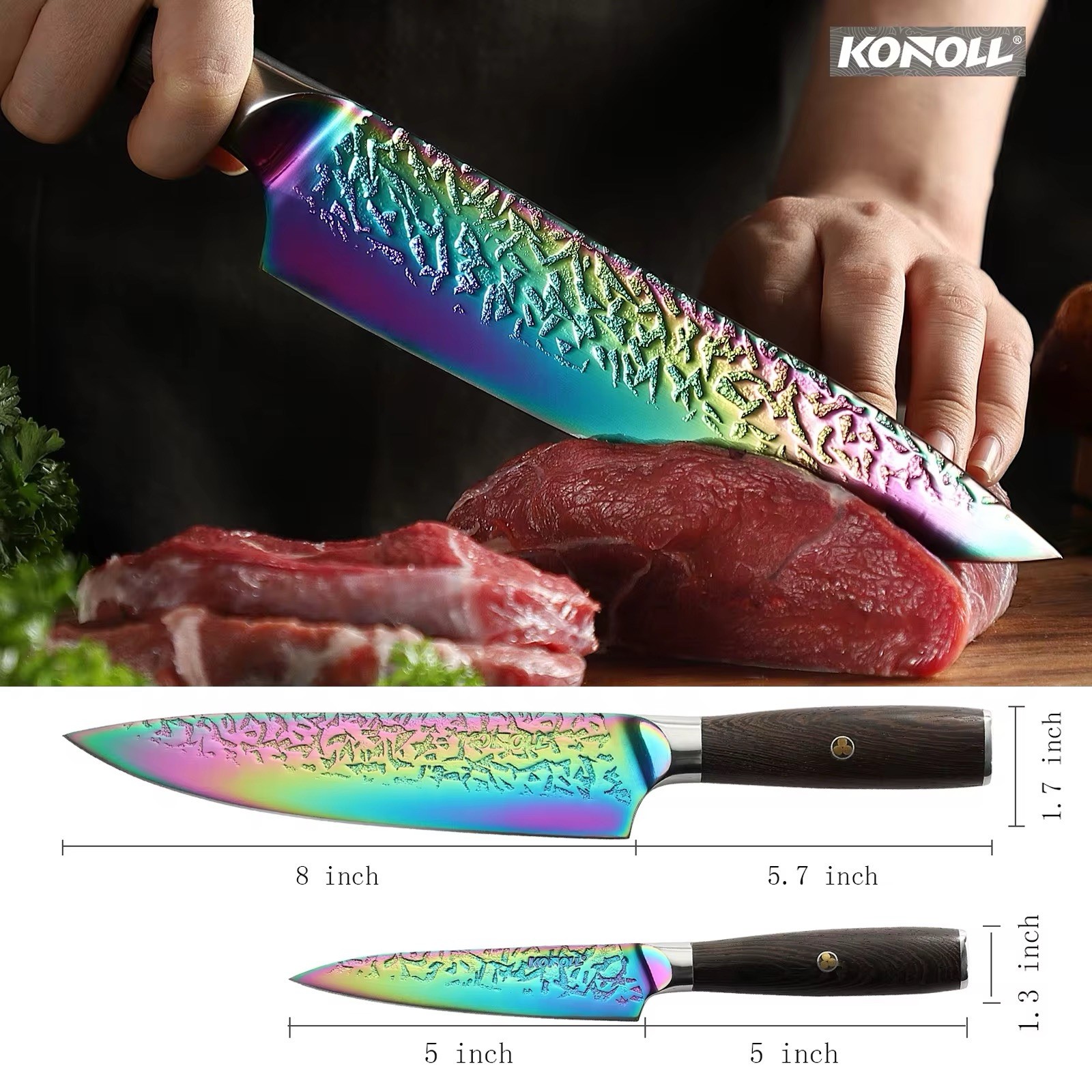 High Quality Titanium Coating 2 Pcs Kitchen Knife Set 5Cr15Mov Steel Profession
