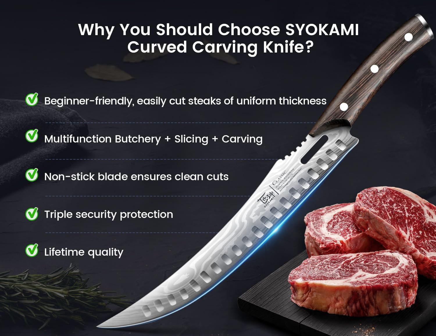 Butcher Breaking Knife for Meat Cutting, 10.5 Inch Japanese Style Curved Carving
