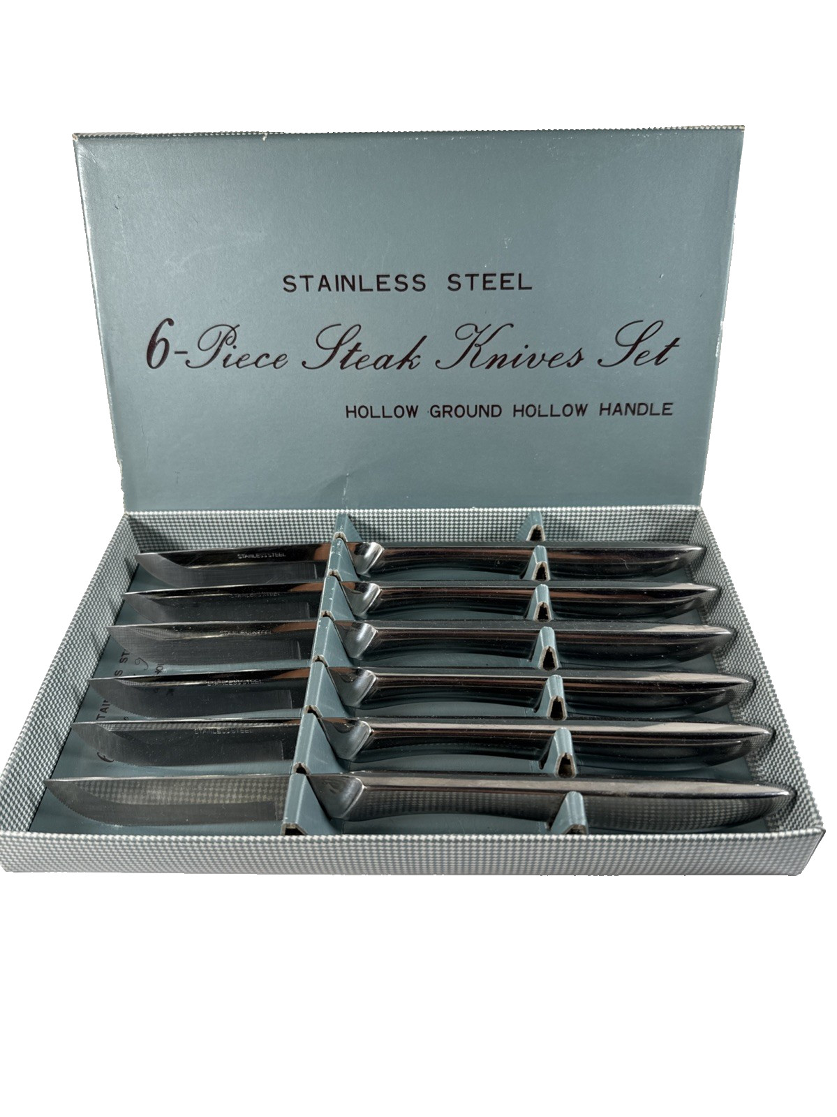 Steak Knives 6Pc Set in Box Stainless Steel Hollow Ground Hollow Handle