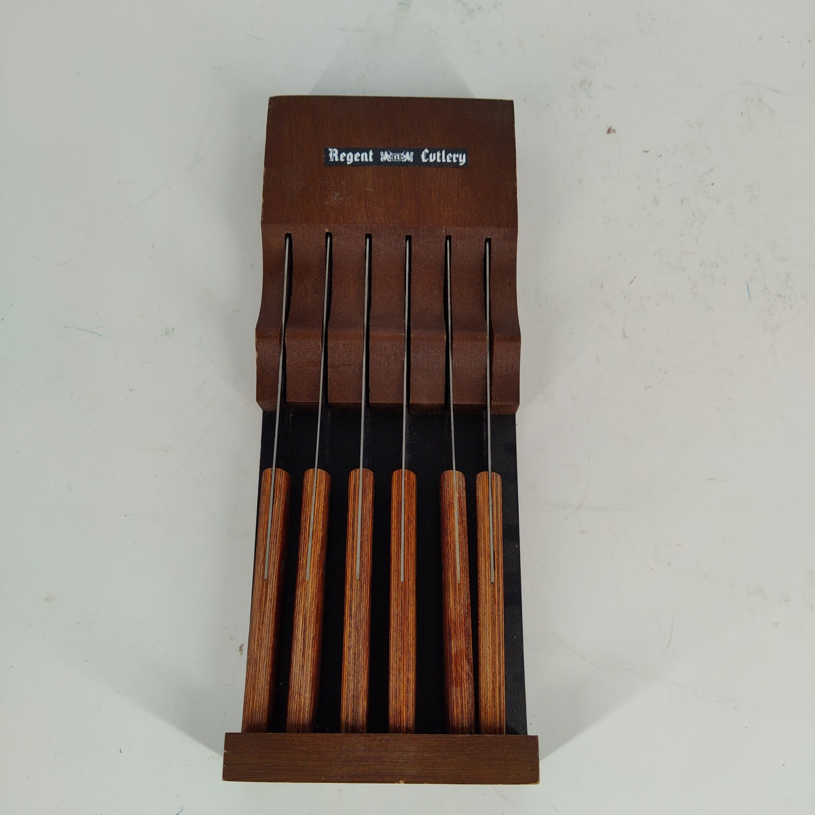 Set 6X Vintage Regent Sherwood Stainless Steak Knives W Holder